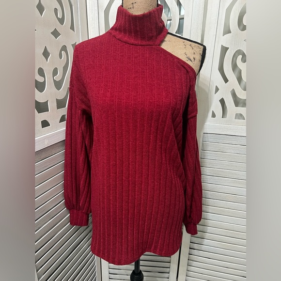 Red Cold Shoulder Sweater by Bibi Small - Picture 1 of 8
